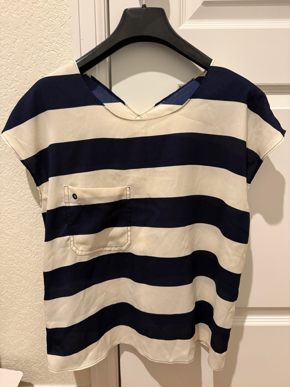 Striped Navy and Cream Short Sleeve Top